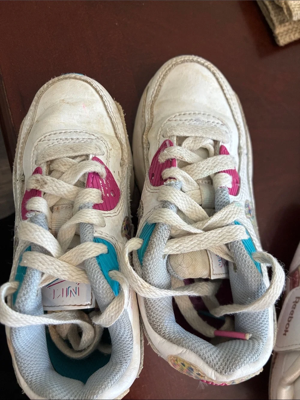 Nike Kids White Sneakers with Pink & Teal Accents